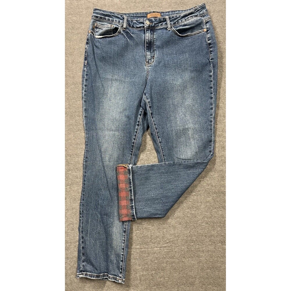 Judy Blue Mom Jean Dark Wash Denim Size 20W  JB88707 Boyfriend Red Plaid Lined